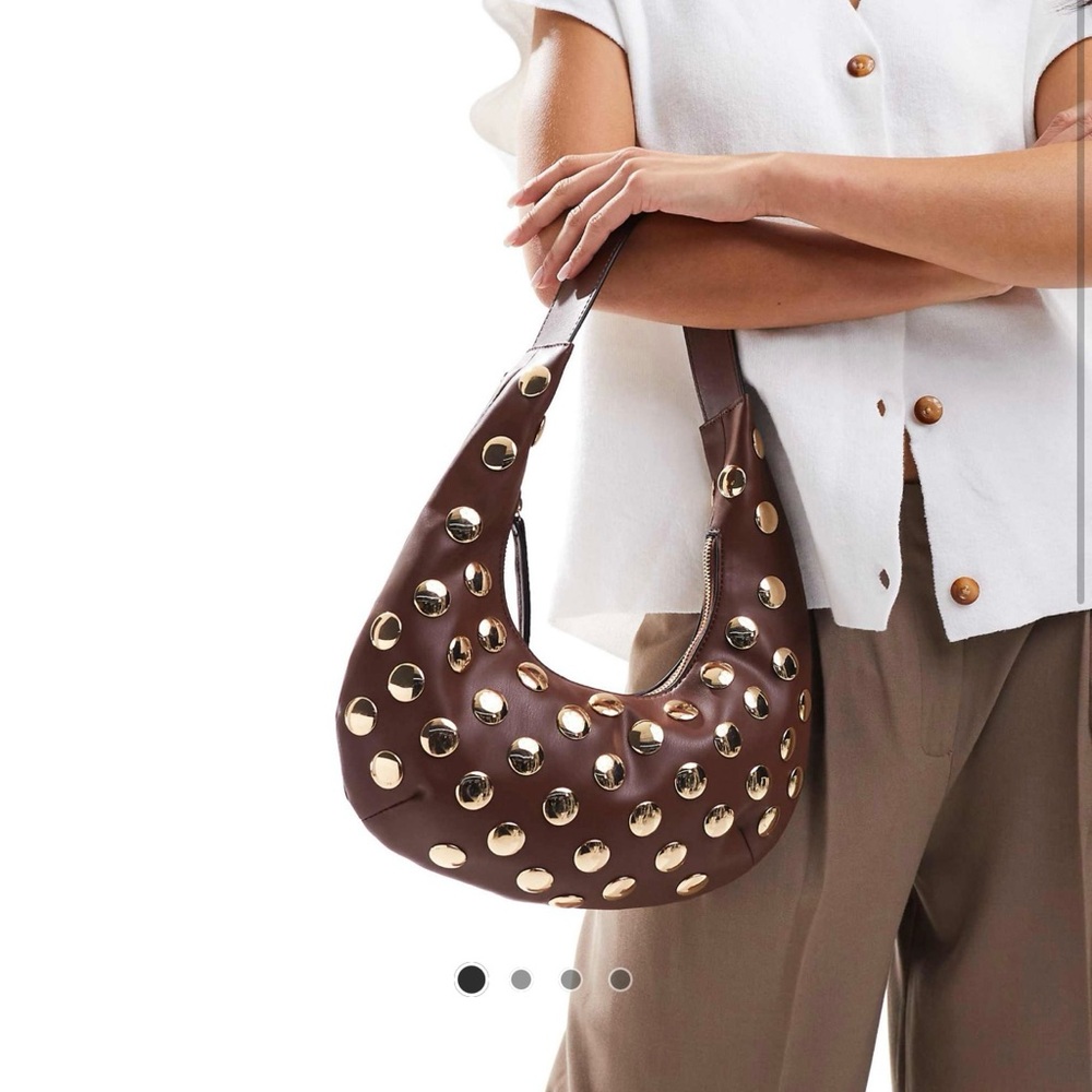 Chocolate Dark Brown Hobo Bag with Gold Studs